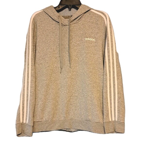Adidas Womens XL Essentials French Terry 3-Stripes Fleece Pullover Hoodie Grey - Picture 1 of 6